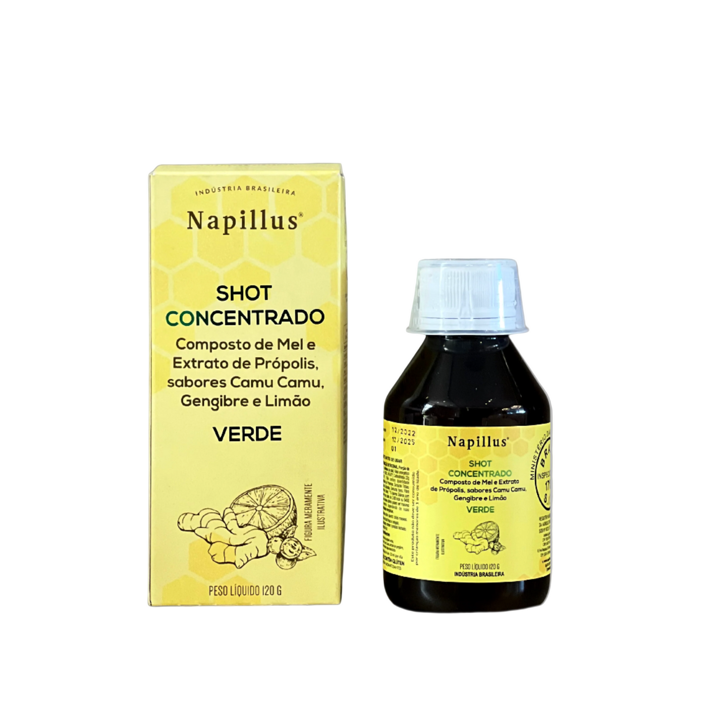 Concentrated Shot Composed of Honey and Green Propolis Extract, Camu Camu, Ginger and Lemon