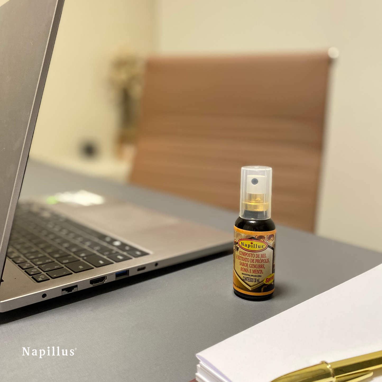MEL DE NAPILLUS, ROMÃ, GENGIBRE, PRÓPOLIS E SPRAY DE HORTELÃ