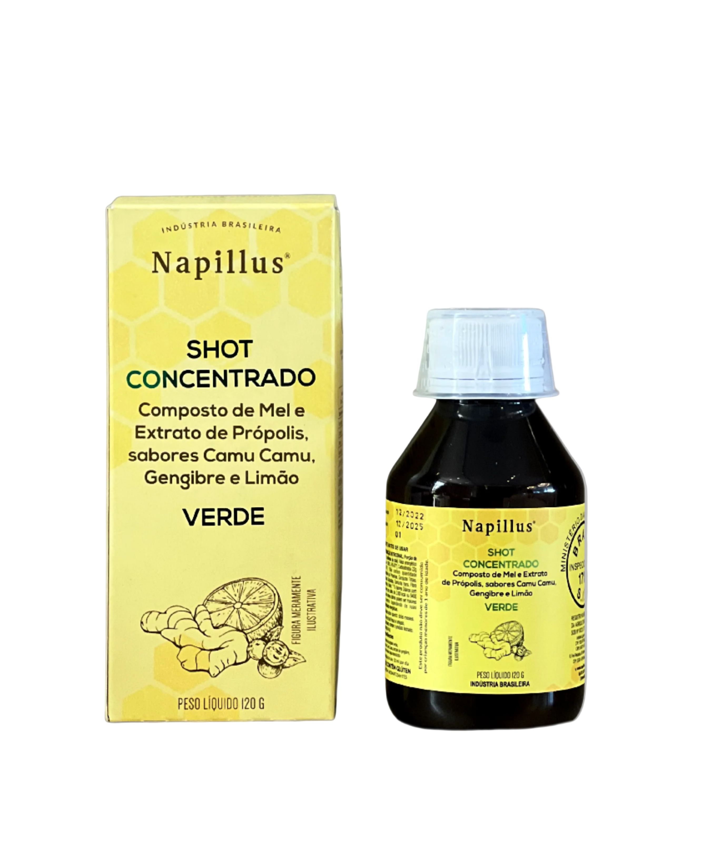 Concentrated Shot Composed of Honey and Green Propolis Extract, Camu Camu, Ginger and Lemon